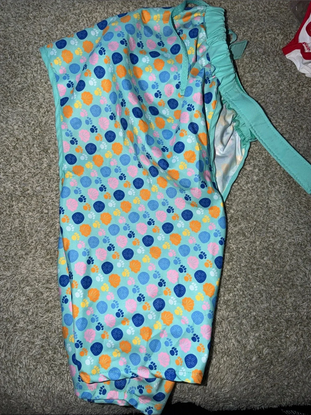 Top Paw Aqua Paw & Shell Print Hooded Dog Pants - Open behind (: